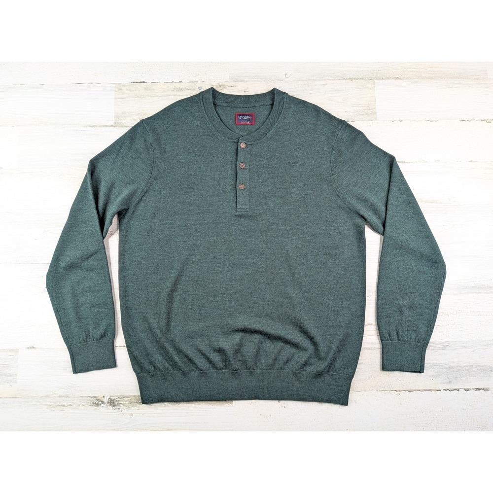 Untuckit Sweater Mens Large Travis Merino Wool Henley Pullover Green 40253